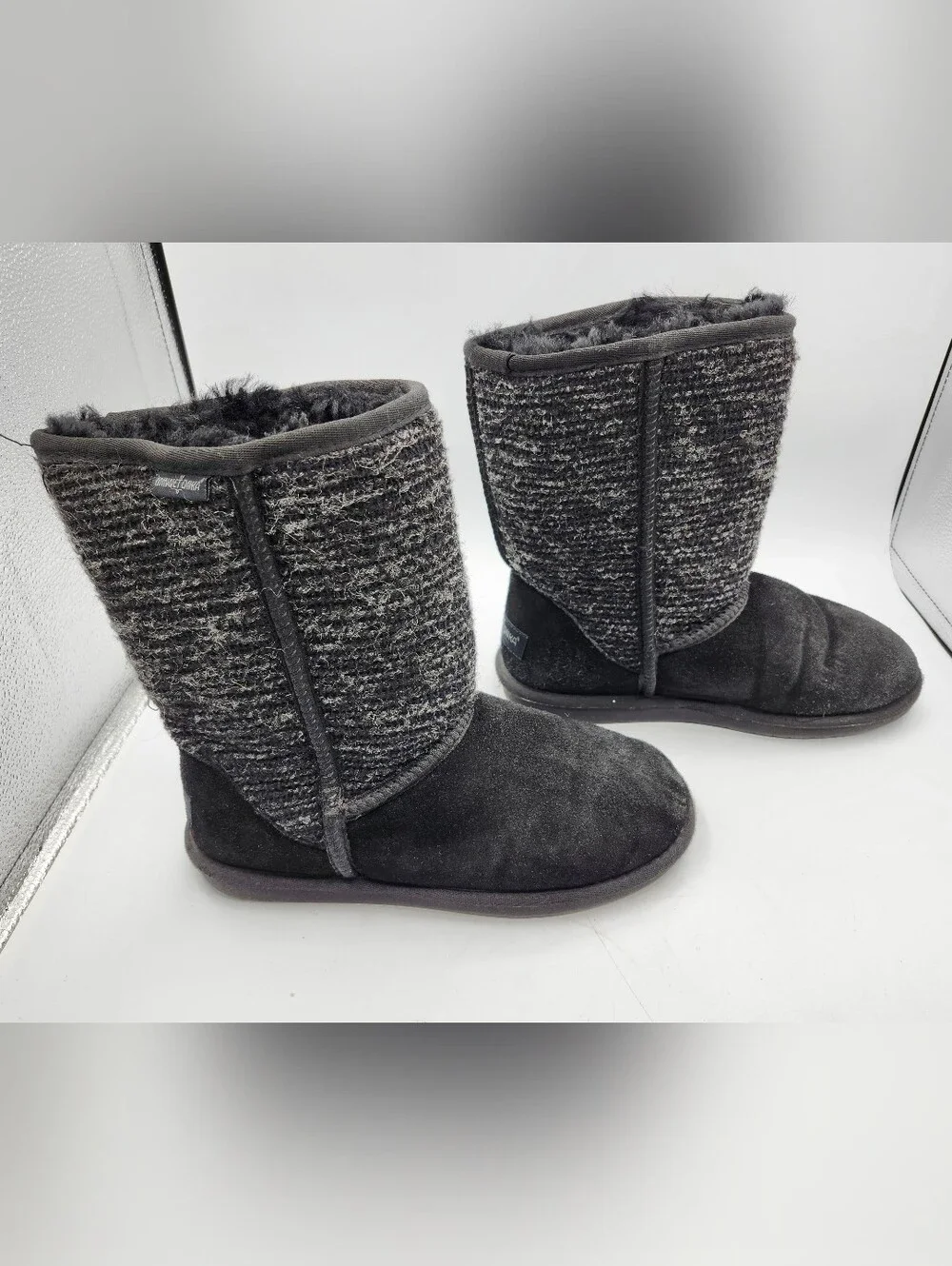 Minnetonka Black Faux Suede & Knit Fur-Lined Winter Boots